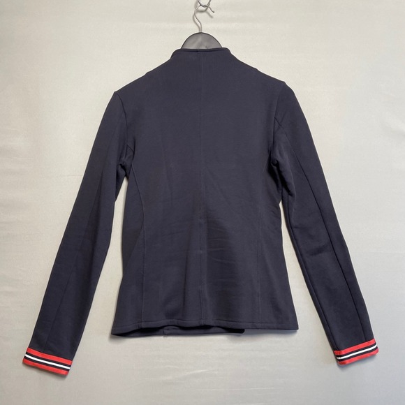 Saint + Sofia Navy Moto Jacket Organic Cotton Stripe Detail Women's Size 4 - Picture 2 of 7
